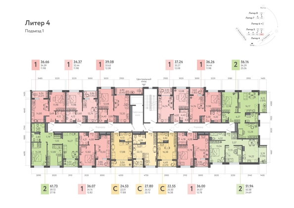 
   Продам 1-комнатную, 36.66 м², Клубный квартал «Друзья», лит 4

. Фото 1.