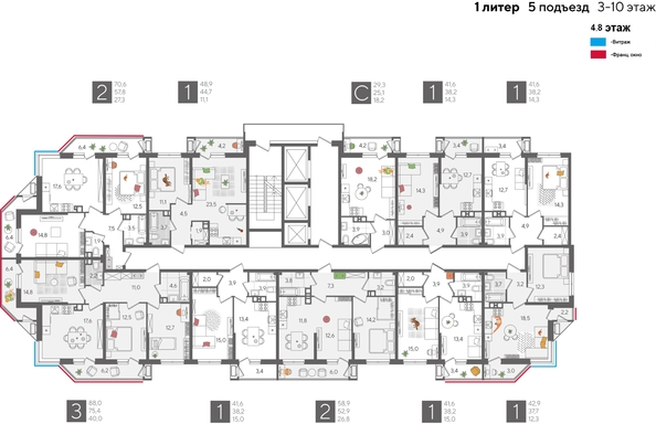 
  Продается 2-комн. квартира, 70.6 м², ЖК Рекорд 2, литера 1
. Фото 1.