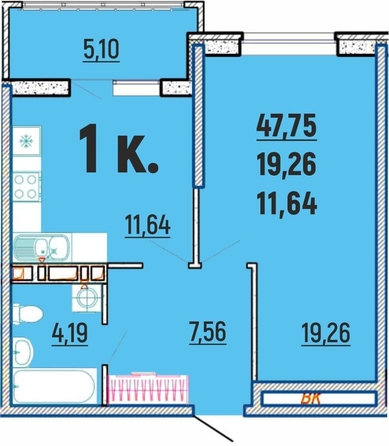 
  Продается 1-комн. квартира, 47.75 м², ЖК Клубный дом Агой
. Фото 1.