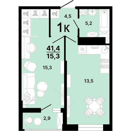 
  Продается 1-комн. квартира, 41.4 м², ЖК Горячий, литера 4
. Фото 1.