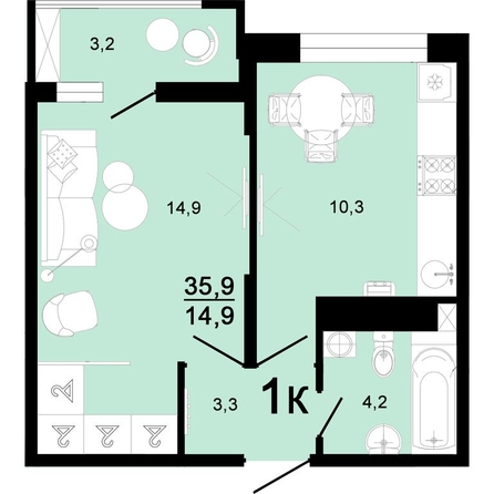 
  Продается 1-комн. квартира, 35.9 м², ЖК Горячий, литера 1
. Фото 1.