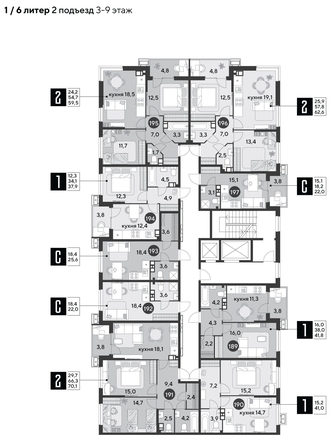 
  Продается 2-комн. квартира, 62.6 м², ЖК Парк Победы 2, литера 6
. Фото 1.