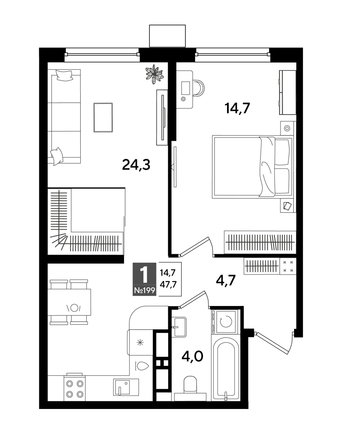 
  Продается 1-комн. квартира, 47.2 м², ЖК DOGMA PARK (Догма парк), литера 19
. Фото 1.