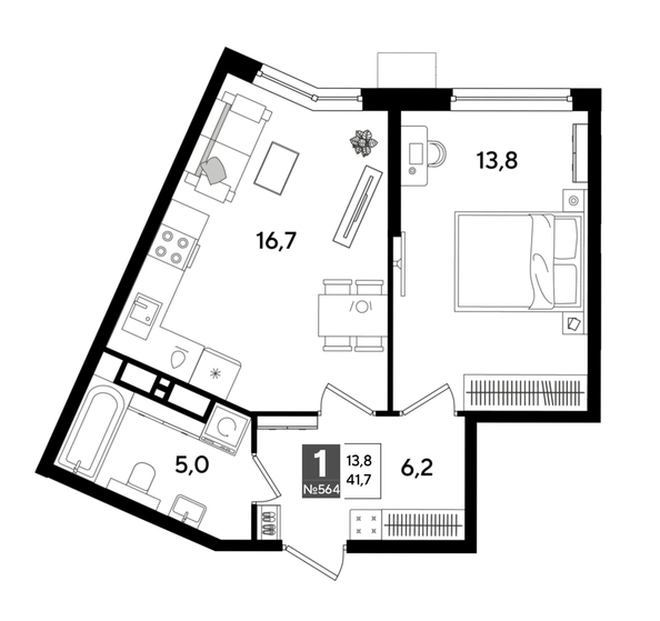 
  Продается 1-комн. квартира, 41.7 м², ЖК DOGMA PARK (Догма парк), литера 13
. Фото 1.