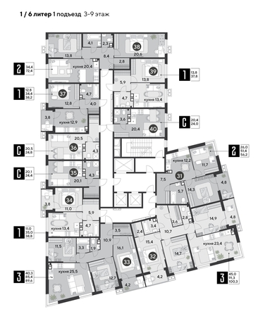 
  Продается 1-комн. квартира, 38.2 м², ЖК Парк Победы 2, литера 6
. Фото 2.