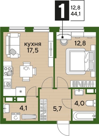 
  Продается 1-комн. квартира, 43.8 м², ЖК DOGMA PARK (Догма парк), литера 3
. Фото 1.
