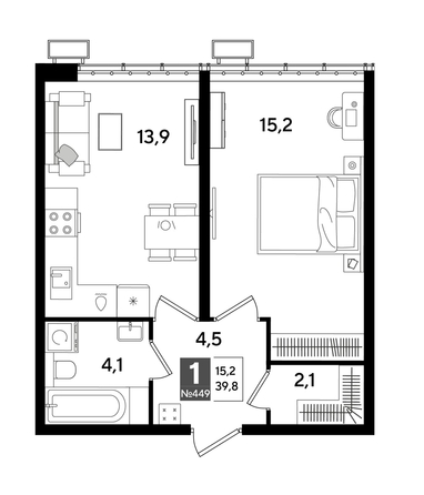
  Продается 1-комн. квартира, 39.8 м², ЖК DOGMA PARK (Догма парк), литера 13
. Фото 1.