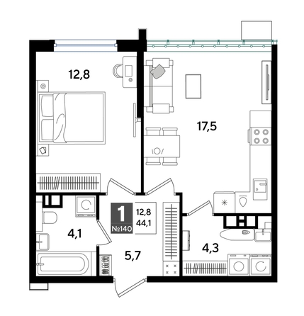 
  Продается 1-комн. квартира, 44.1 м², ЖК DOGMA PARK (Догма парк), литера 13
. Фото 1.