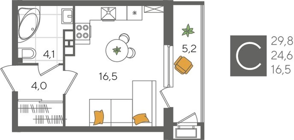 
  Продается студия, 29.8 м², ЖК Рекорд 2, литера 1
. Фото 1.