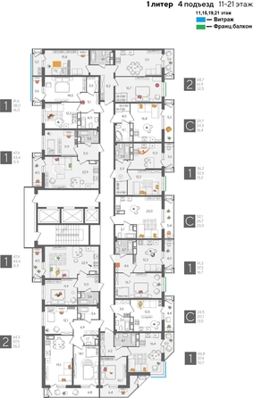 
  Продается 1-комн. квартира, 47.4 м², ЖК Рекорд 2, литера 1
. Фото 2.