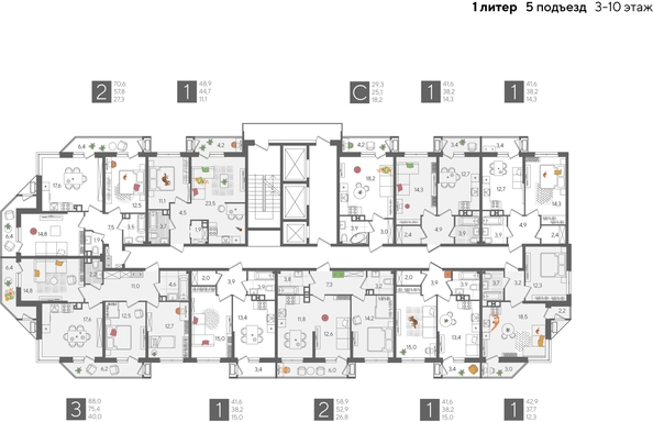 
  Продается 1-комн. квартира, 41.6 м², ЖК Рекорд 2, литера 1
. Фото 2.