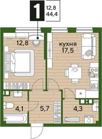 
  Продается 1-комн. квартира, 44 м², ЖК DOGMA PARK (Догма парк), литера 1
. Фото 1.