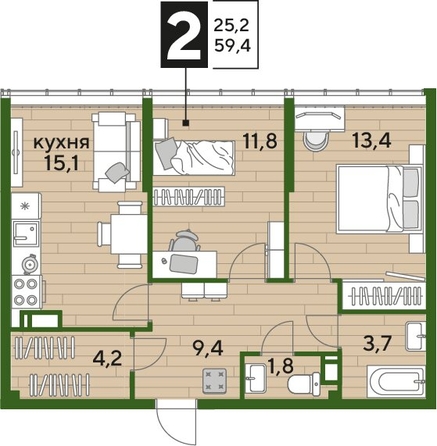 
  Продается 2-комн. квартира, 59 м², ЖК DOGMA PARK (Догма парк), литера 2
. Фото 1.