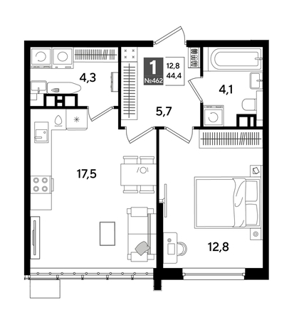
  Продается 1-комн. квартира, 44.4 м², ЖК DOGMA PARK (Догма парк), литера 13
. Фото 1.