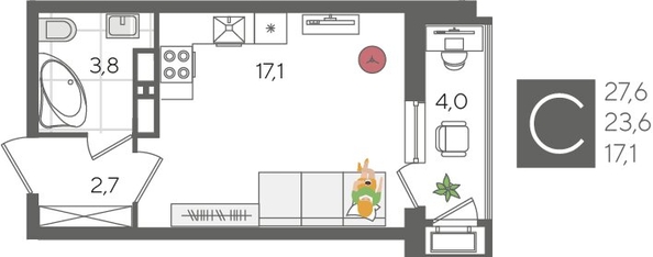 
  Продается студия, 27.6 м², ЖК Рекорд 2, литера 3
. Фото 1.