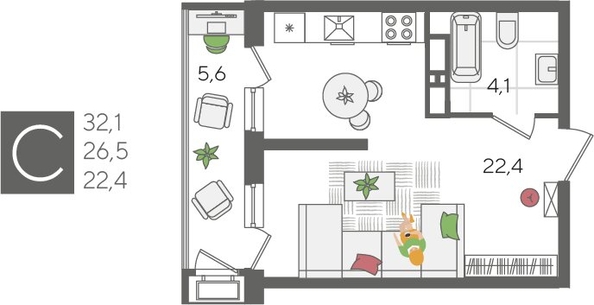 
  Продается студия, 32.1 м², ЖК Рекорд 2, литера 3
. Фото 1.