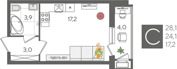 
  Продается студия, 28.1 м², ЖК Рекорд 2, литера 3
. Фото 1.