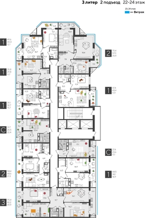 
  Продается 1-комн. квартира, 44.5 м², ЖК Рекорд 2, литера 3
. Фото 2.