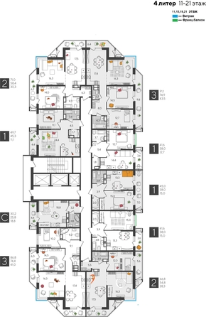 
  Продается 3-комн. квартира, 91.1 м², ЖК Рекорд 2, литера 4
. Фото 2.