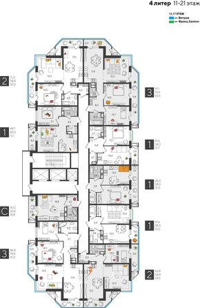 
  Продается 3-комн. квартира, 91.1 м², ЖК Рекорд 2, литера 4
. Фото 2.