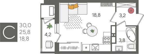 
  Продается студия, 30 м², ЖК Рекорд 2, литера 4
. Фото 1.