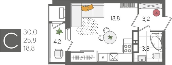 
  Продается студия, 30 м², ЖК Рекорд 2, литера 4
. Фото 1.