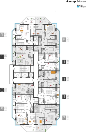 
  Продается 1-комн. квартира, 44.6 м², ЖК Рекорд 2, литера 4
. Фото 2.