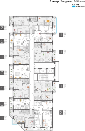 
  Продается 1-комн. квартира, 47 м², ЖК Рекорд 2, литера 5
. Фото 2.