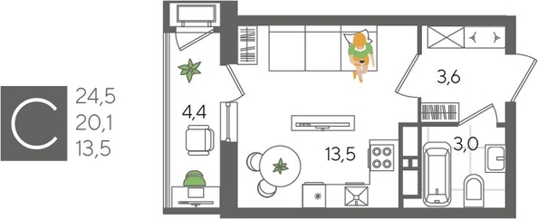 
  Продается студия, 24.5 м², ЖК Рекорд 2, литера 5
. Фото 1.