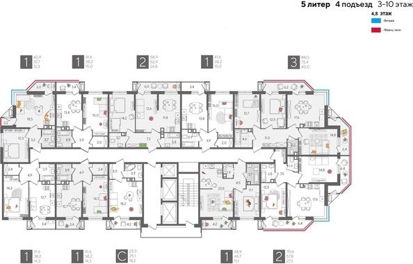 
  Продается 3-комн. квартира, 88 м², ЖК Рекорд 2, литера 5
. Фото 2.