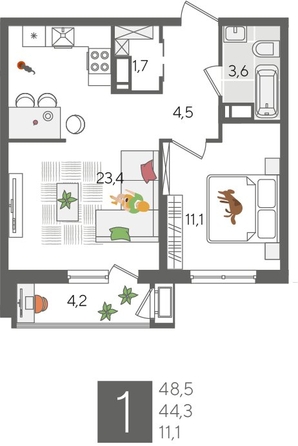 
  Продается 1-комн. квартира, 48.5 м², ЖК Рекорд 2, литера 5
. Фото 1.