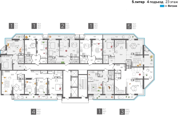 
  Продается 1-комн. квартира, 44.4 м², ЖК Рекорд 2, литера 5
. Фото 2.