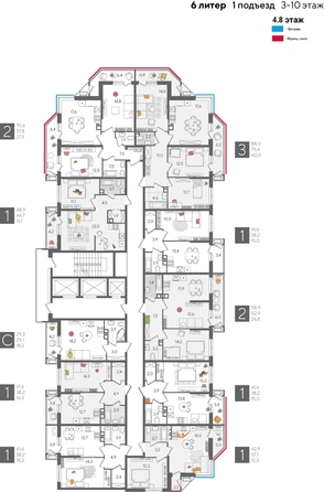 
  Продается 3-комн. квартира, 88 м², ЖК Рекорд 2, литера 6
. Фото 2.