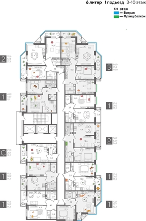 
  Продается 2-комн. квартира, 70.6 м², ЖК Рекорд 2, литера 6
. Фото 2.