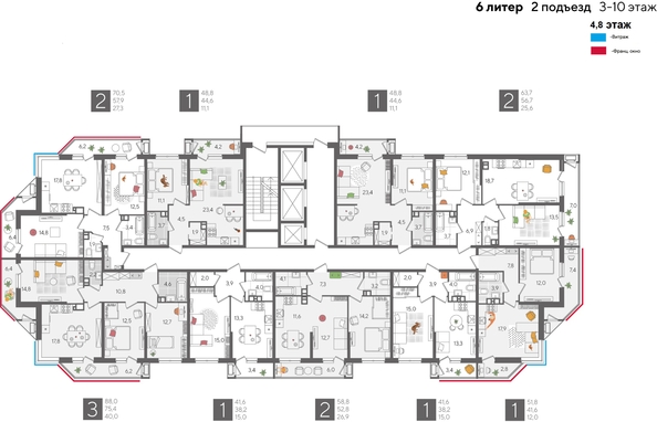 
  Продается 1-комн. квартира, 48.8 м², ЖК Рекорд 2, литера 6
. Фото 2.