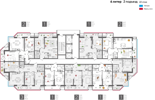 
  Продается 2-комн. квартира, 61.8 м², ЖК Рекорд 2, литера 6
. Фото 2.