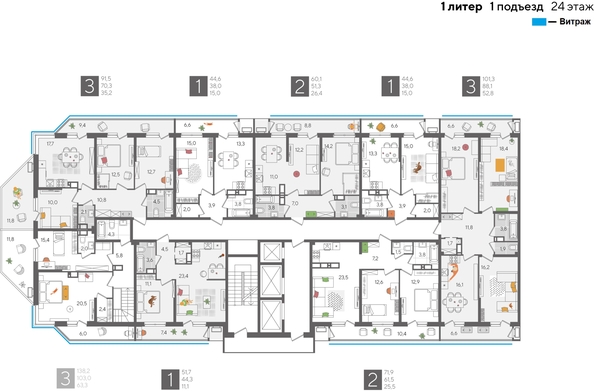 
  Продается 3-комн. квартира, 91.5 м², ЖК Рекорд 2, литера 1
. Фото 2.