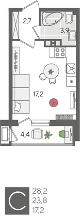 
  Продается студия, 28.2 м², ЖК Рекорд 2, литера 1
. Фото 1.