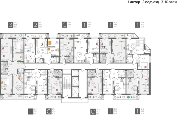 
  Продается 1-комн. квартира, 51.2 м², ЖК Рекорд 2, литера 1
. Фото 2.