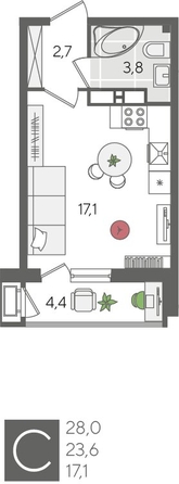 
  Продается студия, 28 м², ЖК Рекорд 2, литера 1
. Фото 1.