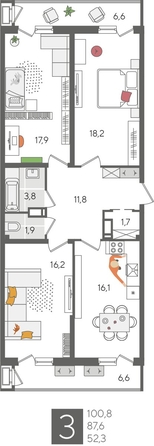
  Продается 3-комн. квартира, 100.8 м², ЖК Рекорд 2, литера 2
. Фото 1.