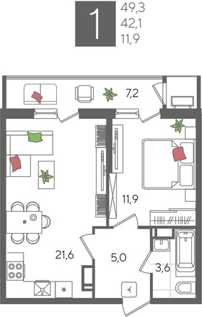 
  Продается 1-комн. квартира 48.6 м², в ЖК Рекорд 2, литера 2. Фото 1.
