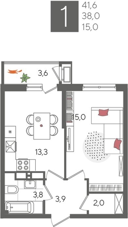 
  Продается 1-комн. квартира 41.1 м², в ЖК Рекорд 2, литера 2. Фото 1.