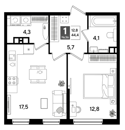 
  Продается 1-комн. квартира, 44.4 м², ЖК DOGMA PARK (Догма парк), литера 16
. Фото 1.