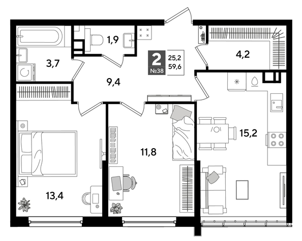 
  Продается 2-комн. квартира, 59.6 м², ЖК DOGMA PARK (Догма парк), литера 16
. Фото 1.