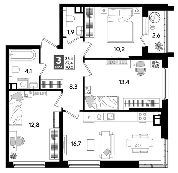 
  Продается 3-комн. квартира, 70 м², ЖК DOGMA PARK (Догма парк), литера 16
. Фото 1.