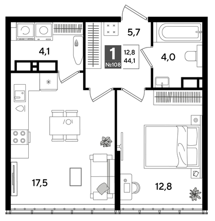 
  Продается 1-комн. квартира, 44.1 м², ЖК DOGMA PARK (Догма парк), литера 16
. Фото 1.