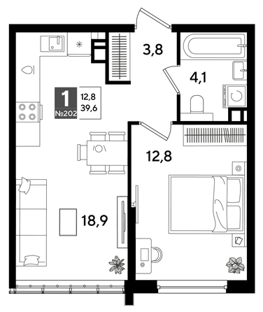 
  Продается 1-комн. квартира, 39.6 м², ЖК DOGMA PARK (Догма парк), литера 16
. Фото 1.