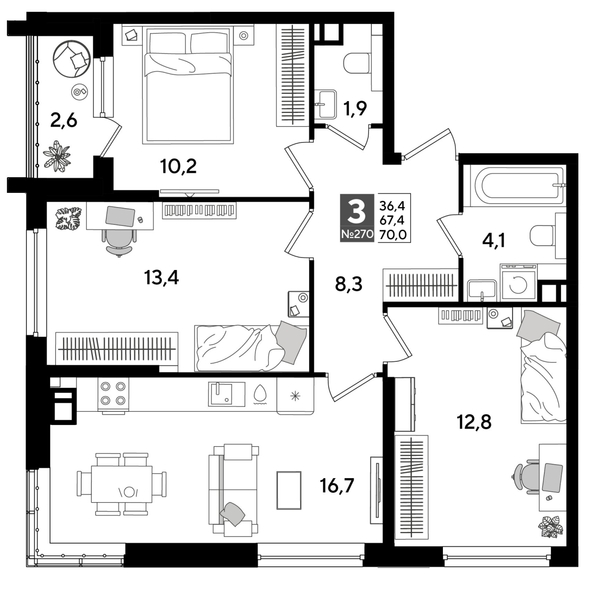 
  Продается 3-комн. квартира, 68.8 м², ЖК DOGMA PARK (Догма парк), литера 19
. Фото 1.