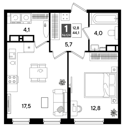 
  Продается 1-комн. квартира 43.7 м², в ЖК ДОГМА ПАРК, лит 20. Фото 1.